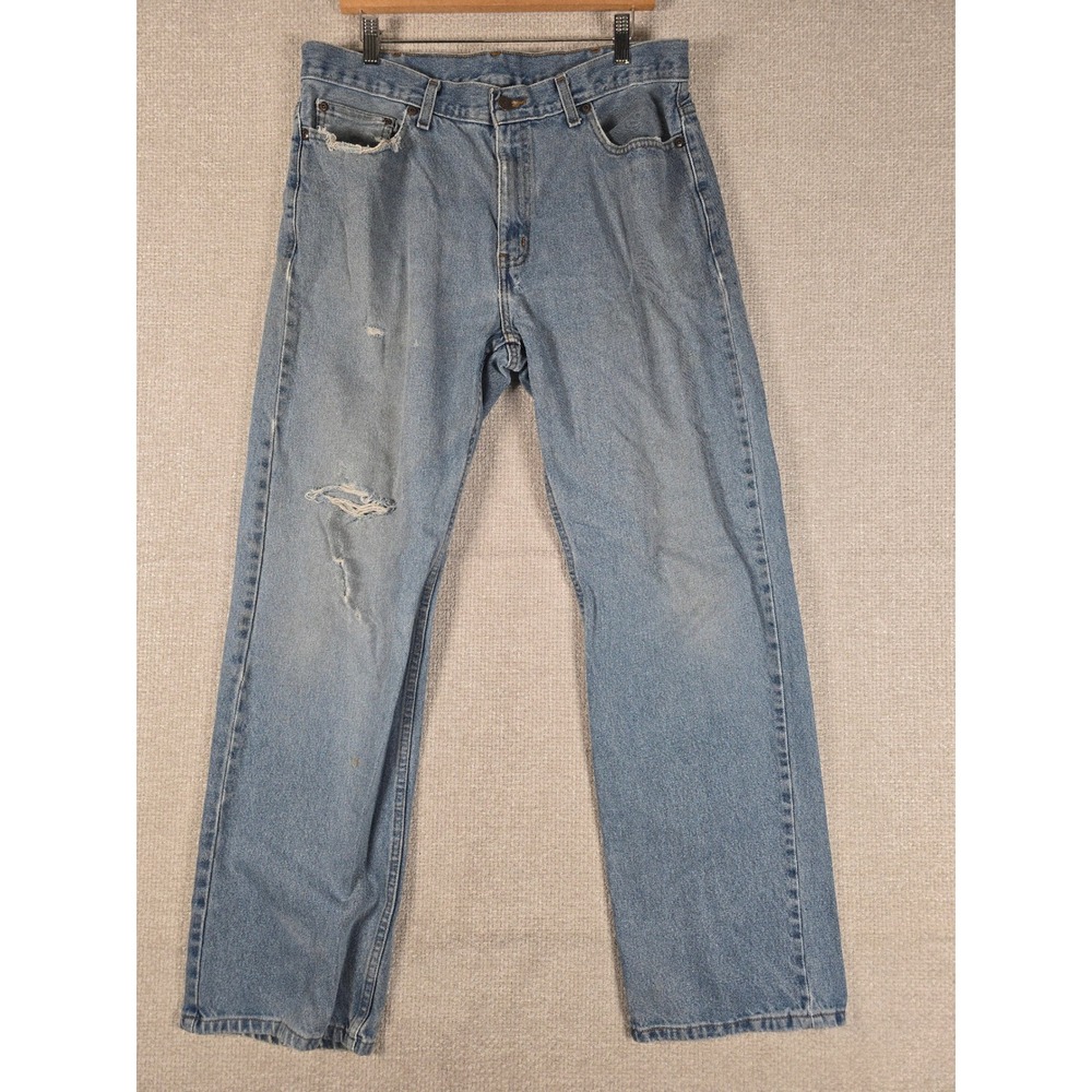 Faded Glory Mens Relaxed Fit Distressed Light Wash Blue Denim Jeans 36x33